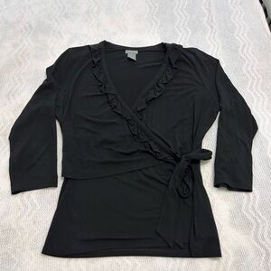 Ann Taylor Women’s Faux Wrap Black Top
Size L